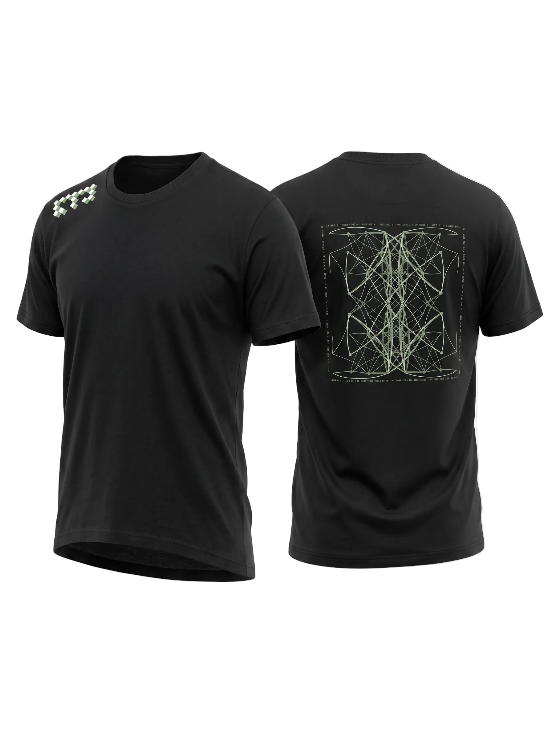 Signature first T Drop from world famous chess brand control the center. A black t shirt with ctc logo on the right shoulder and a mandala mad from the notation of the first modern chess game ever recorded. 